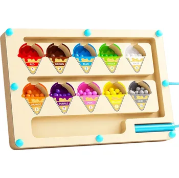 Dřevěná hračka Magnetické dřevěné bludiště 23 x 16 cm Hra na třídění korálků pro děti Motorická hračka s motivem zmrzliny Výuková Montessori pomůcka