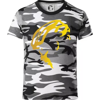 Chlapecké tričko Hlava cyklista zlatá - Dětské maskáčové triko - 122 cm/6 let ( Šedý maskáč )