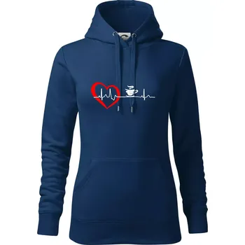 Dámská mikina Moje srdce bije pro kávu - Mikina dámská Cape s kapucí - L ( Půlnoční modrá )