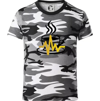 Chlapecké tričko Káva EKG hrnek - Dětské maskáčové triko - 122 cm/6 let ( Šedý maskáč )