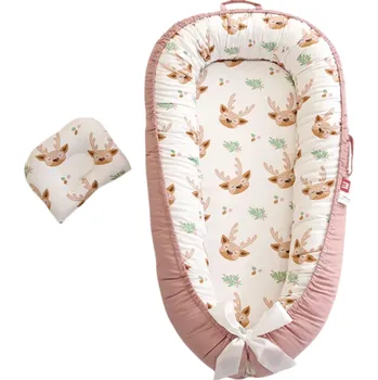 Hnízdečko pro miminko Dětské hnízdo 88 x 53 x 30 x 68 cm Přenosné lehátko pro novorozence Bavlněná postýlka do postele Nastavitelné hnízdečko vzor jelen