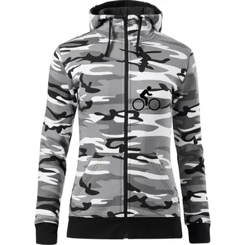 Dámská mikina Cyklistika logo prsa - Dámská mikina trendy zipper s kapucí - S ( Šedý maskáč )