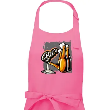Kuchyňská zástěra Beer lahve - Pánská zástěra na vaření - Univerzální velikost ( Růžová )