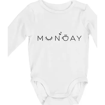 Kojenecký body Monday nápis - Body kojenecké s dlouhým rukávem - Dlouhý r. do 3 měs ( Bílá )