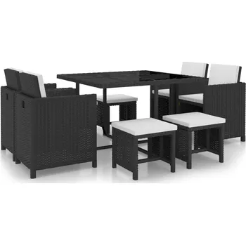 Zahradní sestava Nábytek XL 9dílný zahradní jídelní set s poduškami polyratan černý 42522