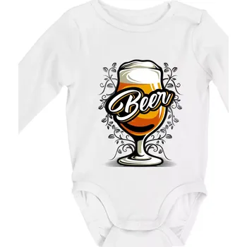 Kojenecký body Beer sklenice s nožkou - Body kojenecké s dlouhým rukávem - Dlouhý r. do 3 měs ( Bílá )
