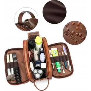 Kosmetická taška Pánská kosmetická taška z PU kůže, cestovní kosmetická taška na zip – hnědá