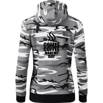 Dámská mikina Coffee make my day - Dámská mikina trendy zipper s kapucí - XS ( Šedý maskáč )
