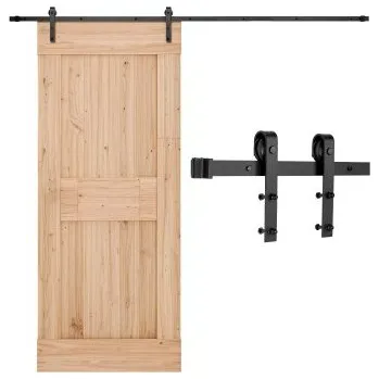 Dveřní kování Sada kování pro posuvné dveře stodoly VEVOR 10FT, nosnost 330 LBS, kompatibilní s jednoduchými posuvnými dveřmi stodoly o maximální šířce 60 palců a tloušťce 1-3/8 až 1-3/4 palce, odolná kolejnice a váleček ve tvaru J, černá