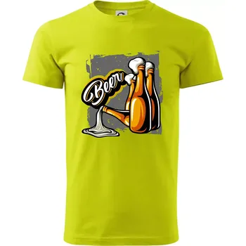 Pánské tričko Beer lahve - Klasické pánské triko vyšší gramáže - M ( Limetková )
