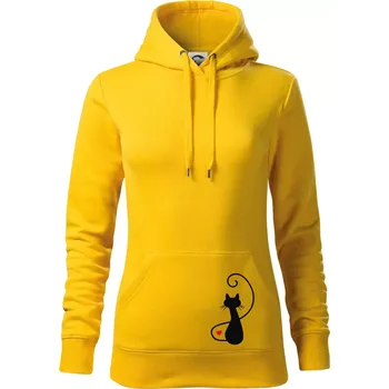 Dámská mikina Zamilovaná kočka zpředu - Mikina dámská Cape s kapucí - XS ( Žlutá )