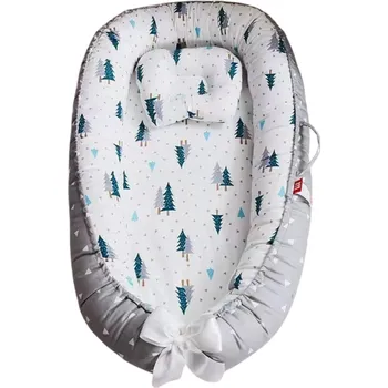 Hnízdečko pro miminko Dětské hnízdo 88 x 53 x 30 x 68 cm Přenosné lehátko pro novorozence Bavlněná postýlka do postele Hnízdečko se vzorem stromečků Nastavitelné