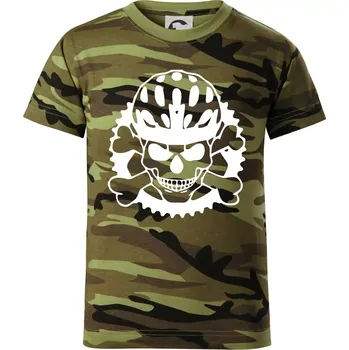 Chlapecké tričko Lebka cyklisty - helma - Dětské maskáčové triko - 122 cm/6 let ( Zelený maskáč )