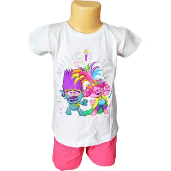 Dívčí pyžamo Eplusm Dívčí pyžamo TROLLS music is life krátké Barva: Bílorůžová, Velikost: 110