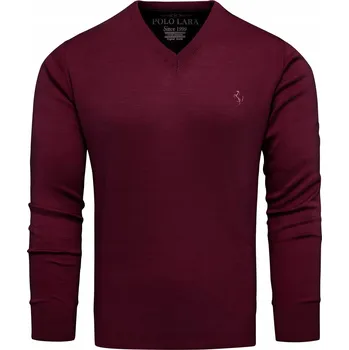Pánský svetr Pánský svetr s výstřihem do V bavlněný bordó (vínový) L