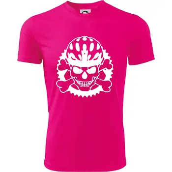 Chlapecké tričko Lebka cyklisty - helma - Dětské triko sportovní (dresovina) - 146 cm/10 let ( Neon Pink )