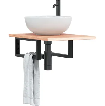 Koupelnový nábytek Deska pod umyvadlo nástěnná ocel a masivní dubové dřevo Hnědá3302557