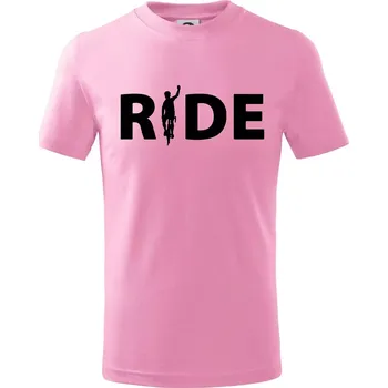 Ride - nápis s cyklistou - Tričko dětské bavlněné - 122 cm/6 let ( Růžová )
