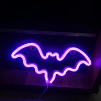 Nástěnné svítidlo LED neonová dekorace na zeď 30 x 15 cm Světelný netopýr na baterie nebo USB Noční světlo Pokojová výzdoba Halloweenská dekorace fialová