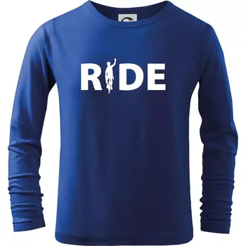Chlapecké tričko Ride - nápis s cyklistou - Triko dětské Long Sleeve - 122 cm/6 let ( Královská modrá )