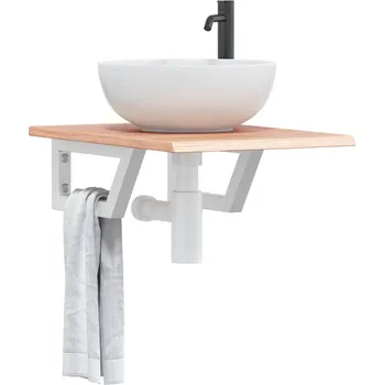 Koupelnový nábytek Deska pod umyvadlo nástěnná ocel a masivní dubové dřevo Hnědá3302558