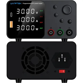 Nářadí pro automobil Ležací černý napájecí zdroj 30V 10A 300W Laboratorní stejnosměrný zdroj s LED displejem USB-C USB-A Regulace napětí Paměť M1 M2 M3 Ochrana
