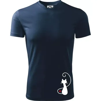 Zamilovaná kočka zpředu - Dětské triko sportovní (dresovina) - 146 cm/10 let ( Námořní modrá (velmi tmavá - téměř černá) )