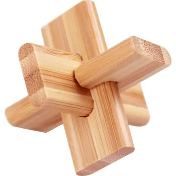 Dřevěná hračka Dřevěný hlavolam zámek 4,5 x 4,5 cm Tříčlenný logický hlavolam pro děti i dospělé Hra na přemýšlení Dřevěné puzzle Relaxace Trénink mozku