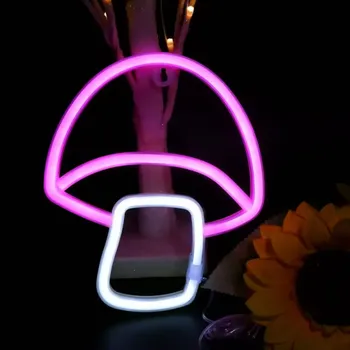 Nástěnné svítidlo LED neonová nástěnná dekorace Ve tvaru houby Svítící světelný prvek Dekorace na zeď USB napájení nebo 3x AA baterie růžová