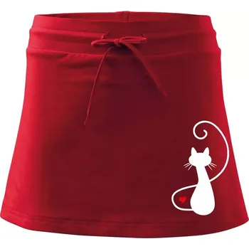 Dámská sukně Zamilovaná kočka zpředu - Sportovní sukně - two in one - XS ( Červená )