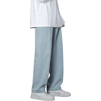 Pánské džíny Pánské džíny s dlouhými a širokými nohavicemi Rovný volný střih Stylové volné kalhoty Módní ležérní streetwear rifle pro muže světle modrá M
