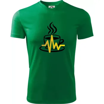 Chlapecké tričko Káva EKG hrnek - Dětské triko sportovní (dresovina) - 122 cm/6 let ( Středně zelená )