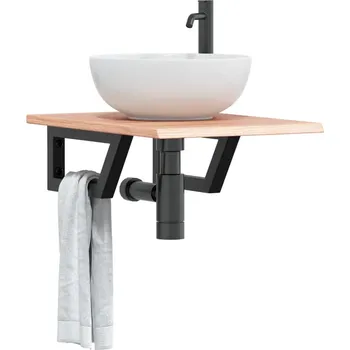 Koupelnový nábytek Deska pod umyvadlo nástěnná ocel a masivní dubové dřevo Hnědá3302559