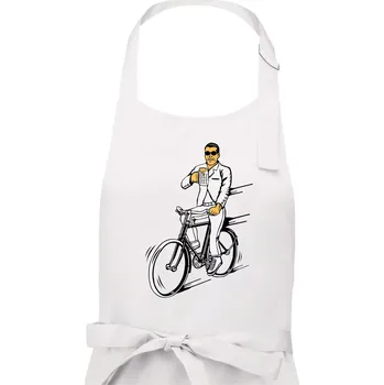 Kuchyňská zástěra Gentleman na kole s pivem - Pánská zástěra na vaření - Univerzální velikost ( Bílá )