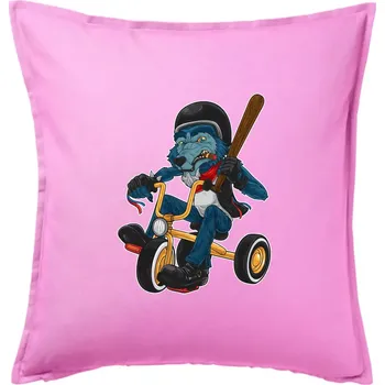 Polštář Vlk na tříkolce - Polštář 50x50 - 50x50 - Pouze potah ( Růžová )