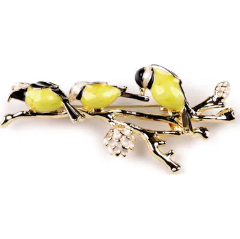 Náramek Brož s broušenými kamínky ptáčci, malé, 2 žlutá světlá zlatá