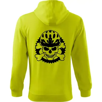 Pánská mikina Lebka cyklisty - helma - Mikina s kapucí na zip trendy zipper - XL ( Limetková )