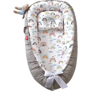 Hnízdečko pro miminko Dětské hnízdo 88 x 53 x 30 x 68 cm Přenosné lehátko pro novorozence Bavlněná postýlka do postele Hnízdečko se vzorem duhy Nastavitelné