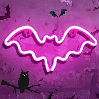 Nástěnné svítidlo LED neonová dekorace na zeď 30 x 15 cm Světelný netopýr na baterie nebo USB Noční světlo Pokojová výzdoba Halloweenská dekorace růžová