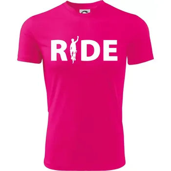 Chlapecké tričko Ride - nápis s cyklistou - Dětské triko sportovní (dresovina) - 122 cm/6 let ( Neon Pink )
