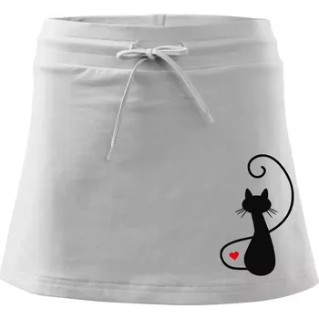 Dámská sukně Zamilovaná kočka zpředu - Sportovní sukně - two in one - S ( Bílá )