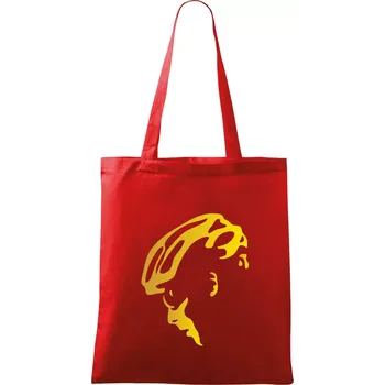 Nákupní taška Hlava cyklista zlatá - Taška bavlněná - 42 x 38 cm ( Červená )