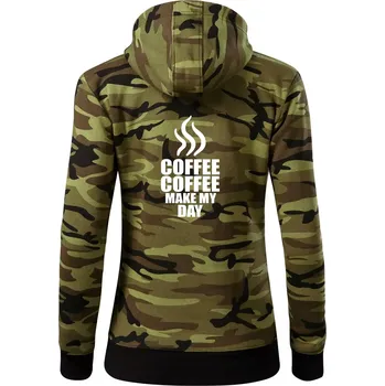 Dámská mikina Coffee make my day - Dámská mikina trendy zipper s kapucí - XL ( Zelený maskáč )