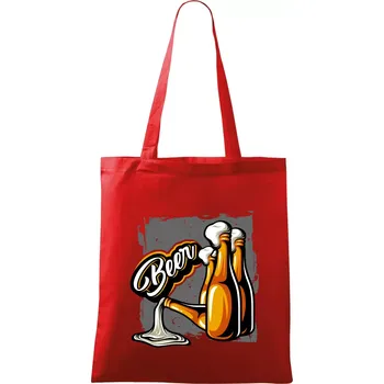 Nákupní taška Beer lahve - Taška bavlněná - 42 x 38 cm ( Červená )