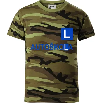 Chlapecké tričko Autoškola nápis - Dětské maskáčové triko - 122 cm/6 let ( Zelený maskáč )