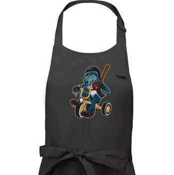 Kuchyňská zástěra Vlk na tříkolce - Pánská zástěra na vaření - Univerzální velikost ( Dřevěné uhlí )