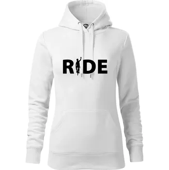Dámská mikina Ride - nápis s cyklistou - Mikina dámská Cape s kapucí - L ( Bílá )