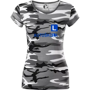 Dámské tričko Autoškola nápis - Dámské maskáčové triko - XS ( Šedý maskáč )