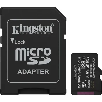 Paměťová karta Kingston MicroSDXC karta 128GB Canvas Select Plus, U1, V10, A1, SD Adaptér