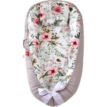 Hnízdečko pro miminko Dětské hnízdo 88 x 53 x 30 x 68 cm Přenosné lehátko pro novorozence Bavlněná postýlka do postele Hnízdečko se vzorem květin Nastavitelné
